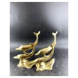 Pair of brass dolphin figurines under 10"