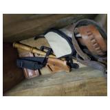Vintage wooden oil box with miscelaneous guns hols