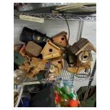 Large shelf lot including bird houses different si