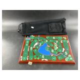 Folding golf themed cribbage board with case and p