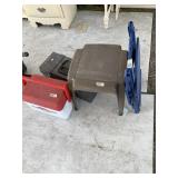Lot with portable tool box with tools, cooler, sto