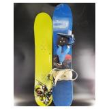 Lot with 2 snow boards: 1 has boot hookups, other