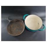 Cast iron pan and a ceramic coated cast iron pot