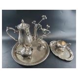 Silver-plated tea set with a decorative earring tr