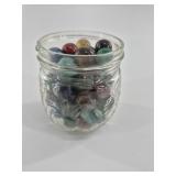 Assorted Swirled Glass Vintage Marbles in Jar