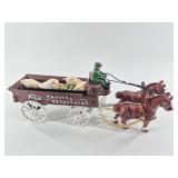 Cast Iron Miniature Horse-Drawn Produce Wagon