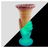 Fenton Handmade Uranium Glass Hand Vase