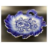 Cobalt Blue Floral Handled Serving Dish