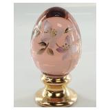 Fenton Pink Floral Art Glass Egg on Pedestal