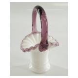 Fenton Handmade White & Amethyst Glass Basket