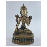 Seated Buddhist Deity Bronze-Tone Sculpture