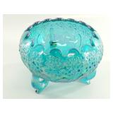 Fenton Turquoise Pressed-Glass Footed Bowl