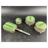 Vintage Green Enamel Vanity Set, 4pc