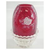 Fenton Fairy Lamp In Red Floral