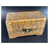 Vintage Carved Wood Floral Relief Trinket Box