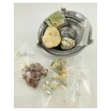 Assorted Rock & Mineral Specimens w/ Dish