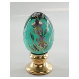 Fenton Turquoise Floral Art Glass Egg
