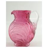 Pink Ribbed Fenton Glass Pitcher