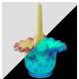 Uranium Pastel Floral Fenton Glass Basket