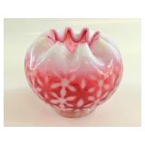 Fenton Cranberry Opalescent Floral Art Glass Vase
