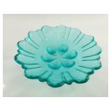 Turquoise Fenton Glass Scalloped Floral Dish