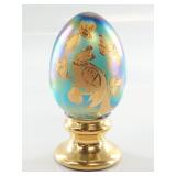 Iridescent Fenton Glass Egg On Pedestal