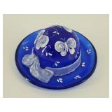 Signed Cobalt Blue Art Fenton Glass Covered Dish