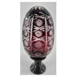 Ruby Cut-Glass Engraved Egg on Pedestal