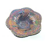 Fenton Iridescent Peacock Art Glass Pedestal Bowl