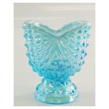 Small Fenton Aqua Pressed Glass Pedestal Vase