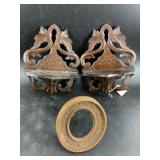 Carved Wood Wall Shelves & Oval Frame (Lot of 3)