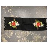 Embroidered Floral Textile Panel with Fringe