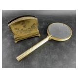 Ornate Brass-Tone Magnifying Glass & Stand