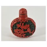 Carved Red & Black Floral Snuff Bottle