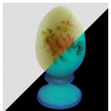 Uranium Signed Janet S. Floral Fenton Glass Egg