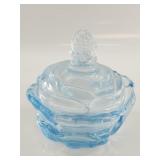 Blue Fenton Glass Covered Candy Dish with Butterfl