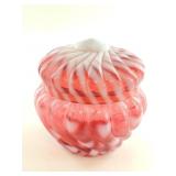 Fenton Pink & White Swirl Art Glass Covered Bowl