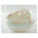 Fenton Iridescent Glass Rabbit & Dish