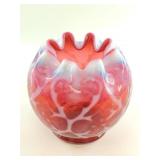 Fenton Cranberry & White Swirl Art Glass Bud Vase
