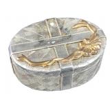 Silver-Tone Oval Trinket Box w/ Velvet Lining