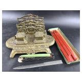 Ornate Desk Set w/ Sheaffer & Sealing Wax