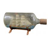 Sailing Ship in Bottle with Wooden Stand