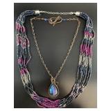 Pair of necklaces: 1 is multi-strand hand beaded,
