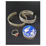 Silver-toned jewelry: two vintage bangle bracelets