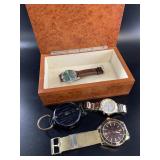 Vintage jewelry box with 3 working wrist watches a