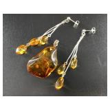 Sterling silver and amber earrings with pendant
