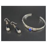 Pawn style sterling silver bracelet and earrings