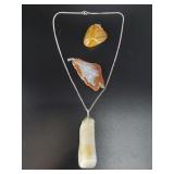 3 Beautiful agate pendants with 1 chain