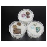 3 Cannisters of semi precious cut and polished sto