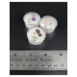 3 Cannisters of semi precious cut and polished sto